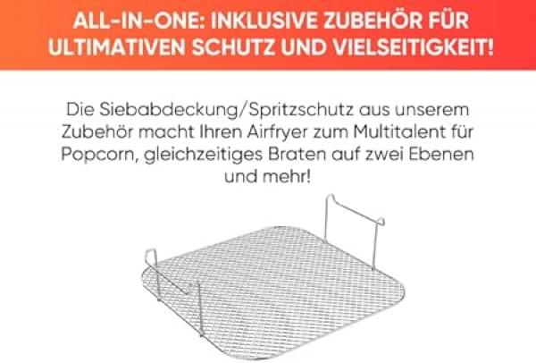 ERATEC AF-60 Heißluftfritteuse XXL 5,5L 1500W Air Fryer mit LED Touchscreen Display und 10 voreingestellten Programmen und Timer Funktion