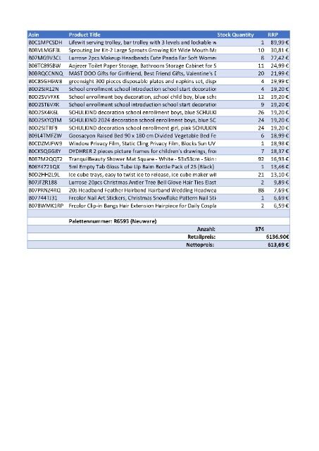 Neuwaren Palette - R6593 - Nur 10% Netto vom Warenwert - Amazon