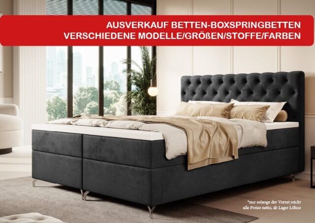 Ausverkauf Betten - Boxspringbetten verschiedene Modelle und Größen, Stoffe und Farben