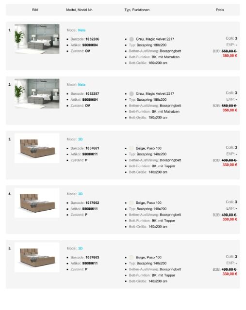 Ausverkauf Betten - Boxspringbetten verschiedene Modelle und Größen, Stoffe und Farben