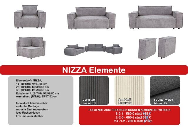 NIZZA Elementsofa, unterschiedlich kombinierbar als Ecksofa, Sofa Garnitur