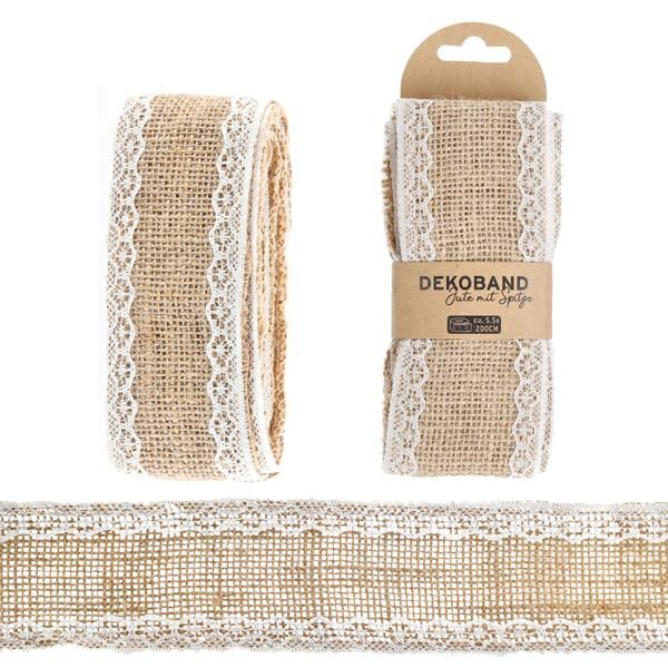 Dekoband Jute mit Spitze, ca, 5,5x200cm