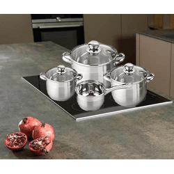 Topfset Induktion 7-teilig, Edelstahl satiniert, für alle Herdarten, Kochtöpfe mit Glasdeckel, Induktions Töpfe Set, Topf Set, Kochtopfset