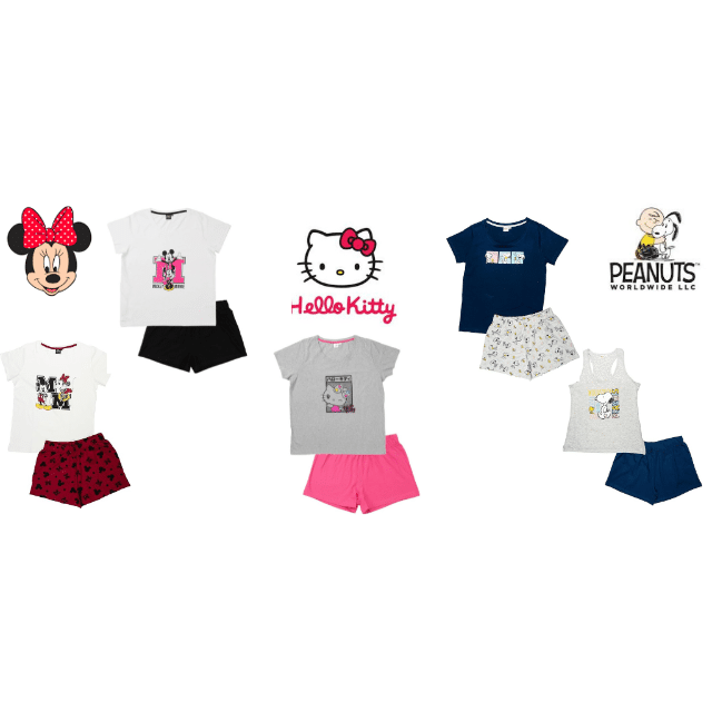 Lizenz Damen kurze Pyjamas mit Tanktop und T-Shirt Nachtwäsche Damenbekleidung Unterhemd Bekleidung Restposten Mix