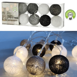 10er LED Baumwollkugel-Lichterkette, Buntgemischt, 300cm, Ø 6cm