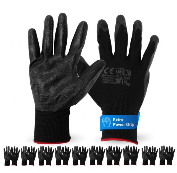 10x Paar Premium Arbeitshandschuhe Grau - Gartenhandschuhe Einheitsgröße 7-11 für Herren & Damen - Work Gloves EN388 für Arbeit & Garte