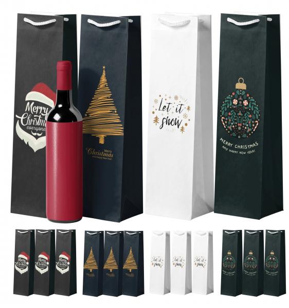 12x XXL Flaschentüten Weihnachtstaschen Bootle Bag Flaschen Weihnachten Geschenktüten Weihnachtstüte Geschenktaschen für Weintragetasch