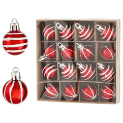 16er Set Christbaumkugeln in Rot und Weiß - Dekorative 3cm Weihnachtsbaumkugeln