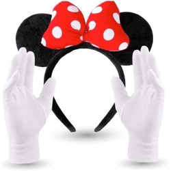 2 in 1 - Minnie Mini Maus Ohren Kostüm Set mit Handschuhen und Mausohren für Damen an Fasching & Karneval (Set)