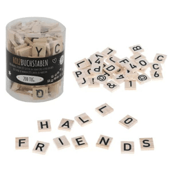 200 Holzbuchstaben im Set, Verpackt in PVC-Tube - Kreatives Bastelmaterial