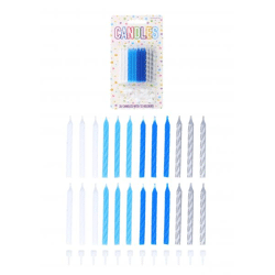 24 Partykerzen 6cm in Blau, Weiß & Silber, 4 Farben, inkl. 12 Kerzenhalter