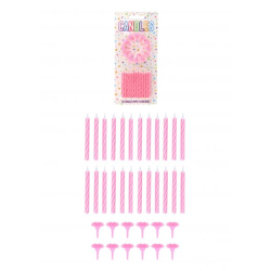 24 rosa Partykirschen, 6 cm mit 12 Haltern – dekoratives Geburtstagskerzen-Set