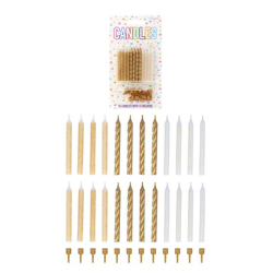 24 Set Partykirschen, 6 cm, in 3 verschiedenen Gold-Styles mit 12 Kerzenhaltern