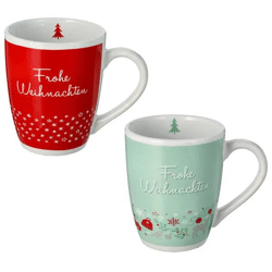 2er Set Bauchige Weihnachtsbecher, 9,5cm Hoch, Festliches Trinkgeschirr