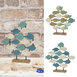 2er Set Fischschwarm-Skulpturen auf Sockel, ca. 60x57 cm - Maritimes Dekorelement