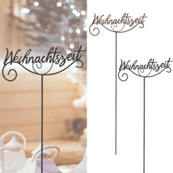 2er Set Gartenstecker 'Weihnachtszeit', Goldene Schrift, 110 cm Höhe