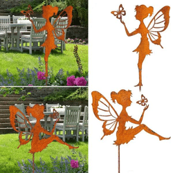 Set of 2 large garden plugs 'Fairy', rust look, approx. 73cm high