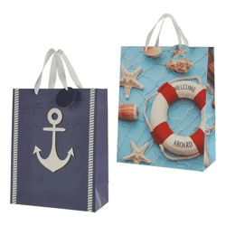 2er Set Große Geschenktüten im Maritimen Design, 32 cm Höhe