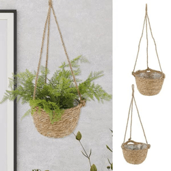 2er Set Hänge-Pflanzkörbe aus Cattail, Durchmesser 23cm - Natürliches Wohnambiente