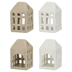 2er Set Keramikhaus Teelichthalter, 10 cm Hoch, Niedliche Kerzenhäuschen