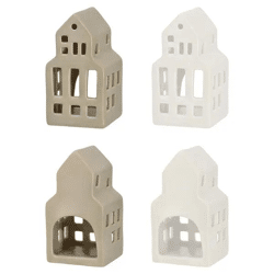 2er Set Keramikhaus Teelichthalter, 11,5 cm Hoch, Charmante Mini-Kerzenhäuser
