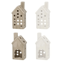 2er Set Keramikhaus Teelichthalter, ca. 14 cm Hoch, Gemütliche Kerzenhalter