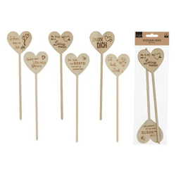 2er Set Naturfarbene Herzstecker mit Gravur, 24 cm Höhe