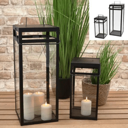 2er Set schwarze quadratische Laternen - Dekorative Metall-Windlichter für Innen und Außen