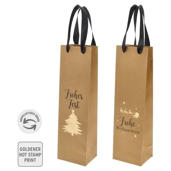 2er Set Weihnachtliche Flaschentaschen aus Kraftpapier, 35cm H&ouml;he
