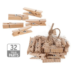 32 Holzklammern im Netz, 1x3,5cm - Vielseitig und Praktisch