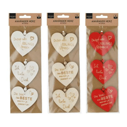 3er Set Gravierte Holzherz-Anhänger, je 6,5 cm