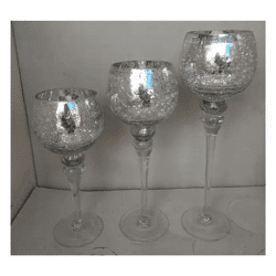 3er Set Silberne Crackle-Windlichter auf Fuß - Dekorative Beleuchtung für Zuhause & Garten