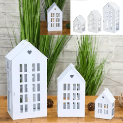 3er Set Weiße Metallhäuschen - Dekorative Miniaturhäuser für Heimdekoration
