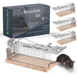 3X Set Tierfreundlich - Mausefalle aus Holz lebend - Mäusefallen - Lebendfalle Maus & Ratte Käfigfalle mit Köderfixierung