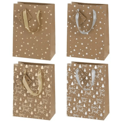 4er-Pack mittelgroße Weihnachtsgeschenktüten aus Kraftpapier, 23 cm