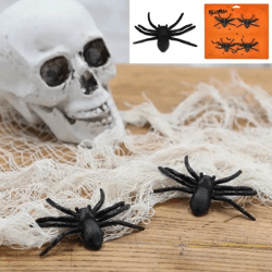 4er-Pack Schwarze Spinnen, je ca. 8x6cm, Ideal für Grusel-Dekorationen