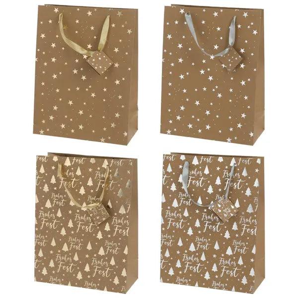 4er Set gro&szlig;e Weihnachts-Geschenkt&uuml;ten aus Kraftpapier, ca. 33cm hoch