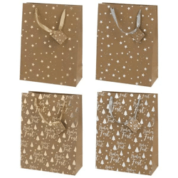 4er Set große Weihnachts-Geschenktüten aus Kraftpapier, ca. 33cm hoch
