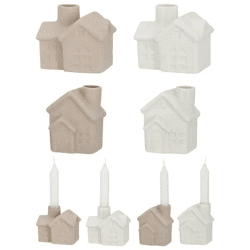 4er Set Keramikhaus Kerzenhalter für Stabkerzen, Dekorative Wohnakzente
