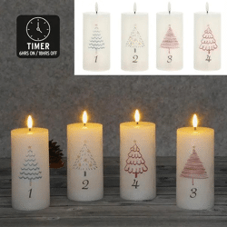 4er Set LED Echtwachskerzen, Advent, weiß, ca. 7,5x15 cm, sicherer Flammeneffekt, batteriebetrieben