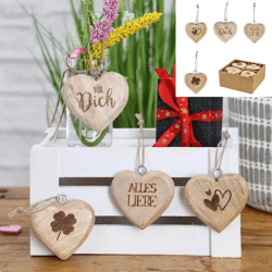 4er Set Mangoholz Herz-Hänger, Durchmesser ca. 6cm - Dekorative Liebesakzente