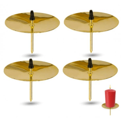 4X Kerzenhalter Kerzenteller Adventskranzstecker 6 cm Kerzenstecker für Adventskranz Weihnachten Adventskranzhalter mit Dorn ( 4X Gold)