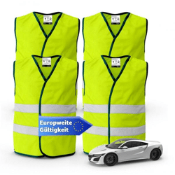 4X Warnwesten EN ISO 20471 - Pannenweste 2023 Unfallweste Sicherheitsweste PKW Weste Neongelb reflektierend Auto, Pkw, LKW (4X Stück)