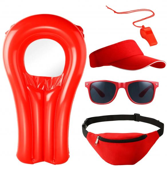 5 in 1 Lifeguard Set Fasching Kostüm Karneval Verkleidung Rettungschwimmer Bademeister Boje Rettungsring Rettungsbrett Schwimmboje wie Bay
