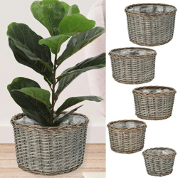5er Set Rattan Pflanzkörbe, Durchmesser 37cm - Natürliches Flair für Ihr Zuhause