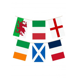 6-Nationen-Flaggenkette, 10 m, 18 PVC-Flaggen, 20 x 31 cm, wetterfest