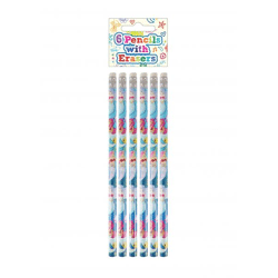 6Er-Pack Meerjungfrau Bleistifte Mit Radiergummi, Vollgröße, Bunt