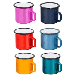 6er Set Emaille-Becher, Schlichtes Unifarben-Design, Robust für Alltag und Outdoor