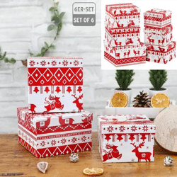 6er-Set Quadratische Boxen 'Nordic Xmas' – Festliche Aufbewahrung