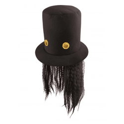 80er Jahre Gitarrenmann-Hut mit Haaren, Erwachsener – Retro-Musiker-Verkleide-Accessoire